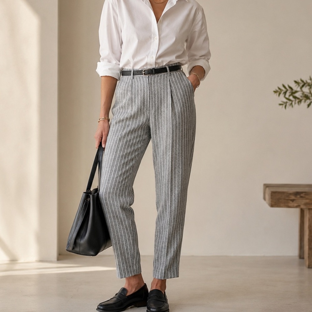 NEW Abercrombie Fitch Linen Trousers Pants XS Short Chambray Blue Pinstriped